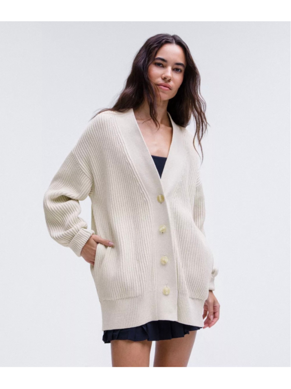Lululemon Knit Button Front Cardigan M Bone Oversized Chunky Sweater NWOT